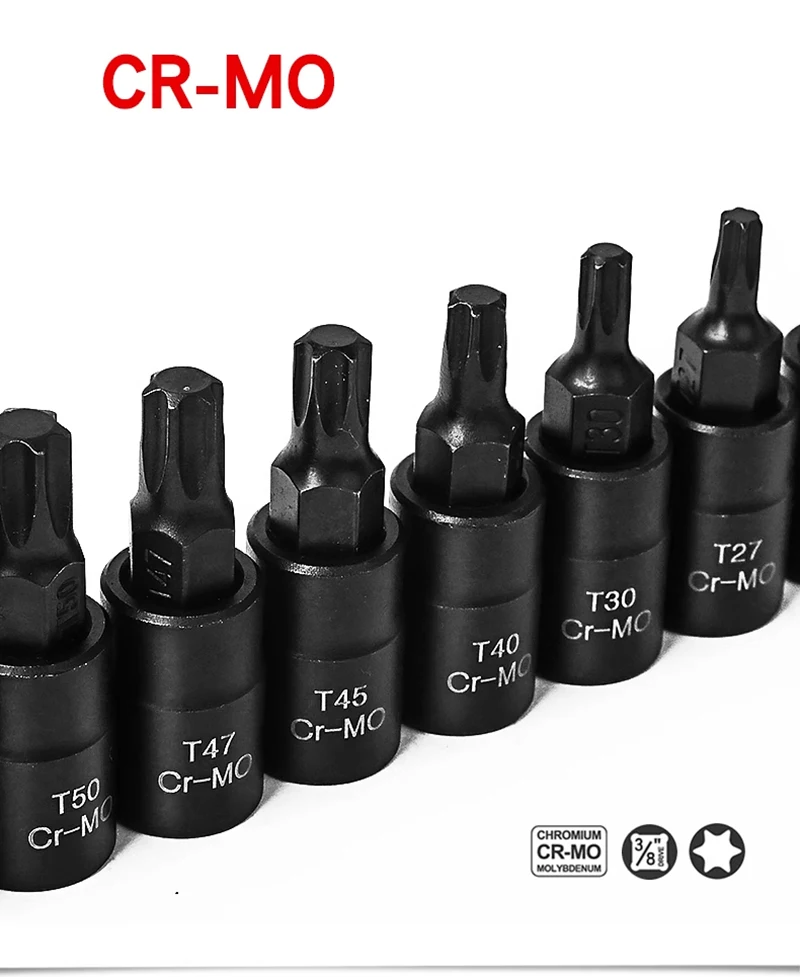 Imagem -06 - Drive Torx Chave de Fenda Bit Soquete Adaptador Chave Allen Estrela Métrica T20 T25 T27 T30 T40 T45 T47 T50 T55 T60 Ferramentas s2 10 Pcs por Conjunto