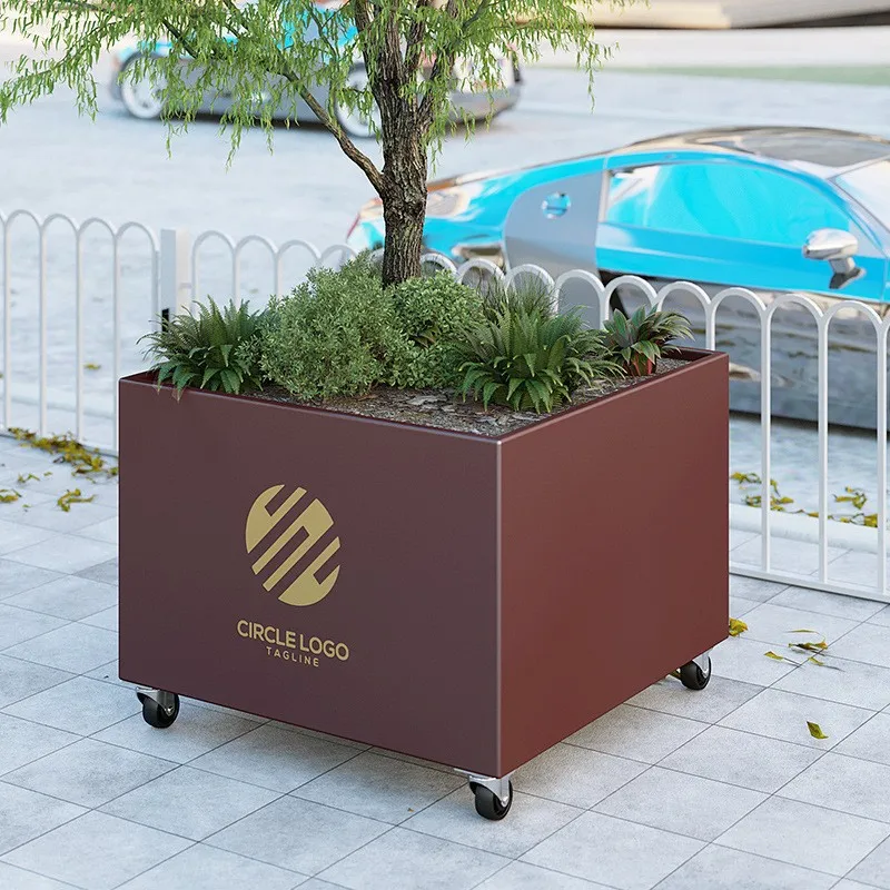 Large stainless steel planting box wrought iron flower box municipal combination courtyard rectangular outdoor rust-proof