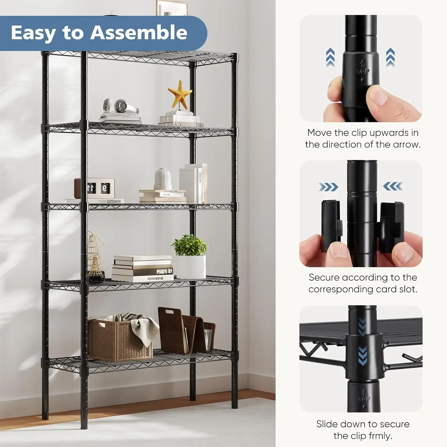 أرفف معدنية مكونة من 5 طبقات شديدة التحمل، رف تخزين فولاذي، منظم خزانة قابل للتعديل لاستخدام مستودع المرآب المنزلي #4