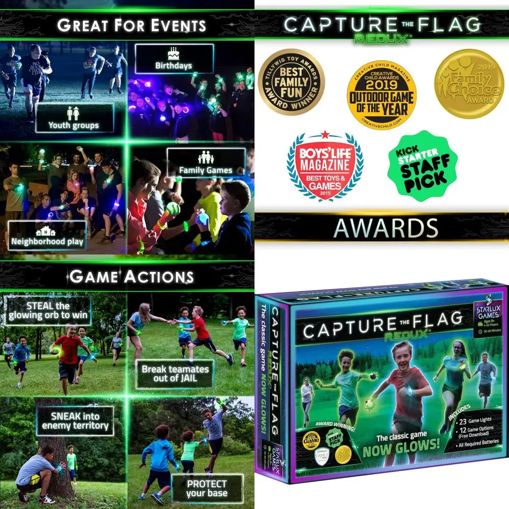 

Glow-in-the-Dark Flag Capture Game for Kids & Teens | Age 8+ | Outdoor Fun & Sports Gift | Alternative to Laser Tag & Flag Footb