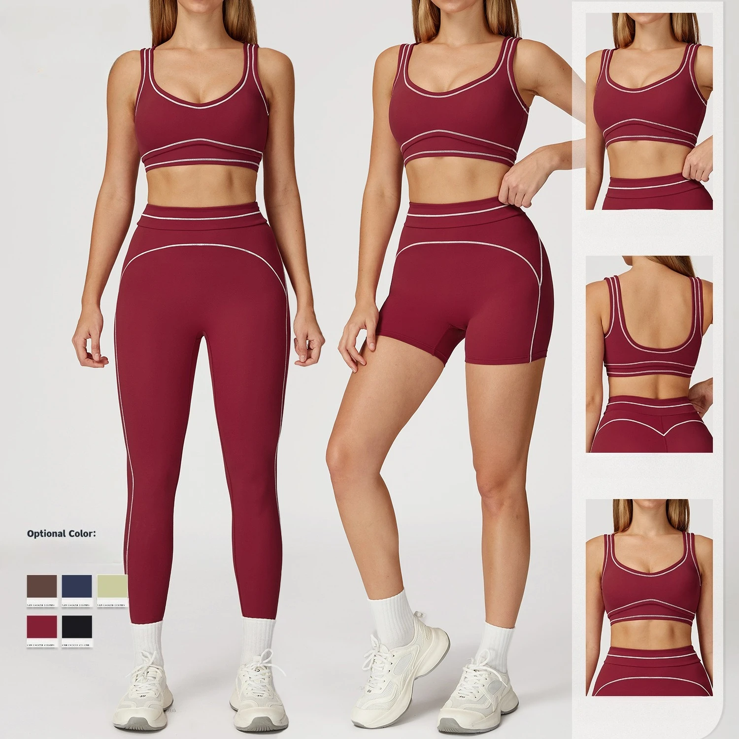 

Mileegirl 2 Pieces Women Yoga Bra Shorts Set Sexy Lines Color Contrastp Sports Top Hip Lift Sports Leggings Push Up Gym Tights