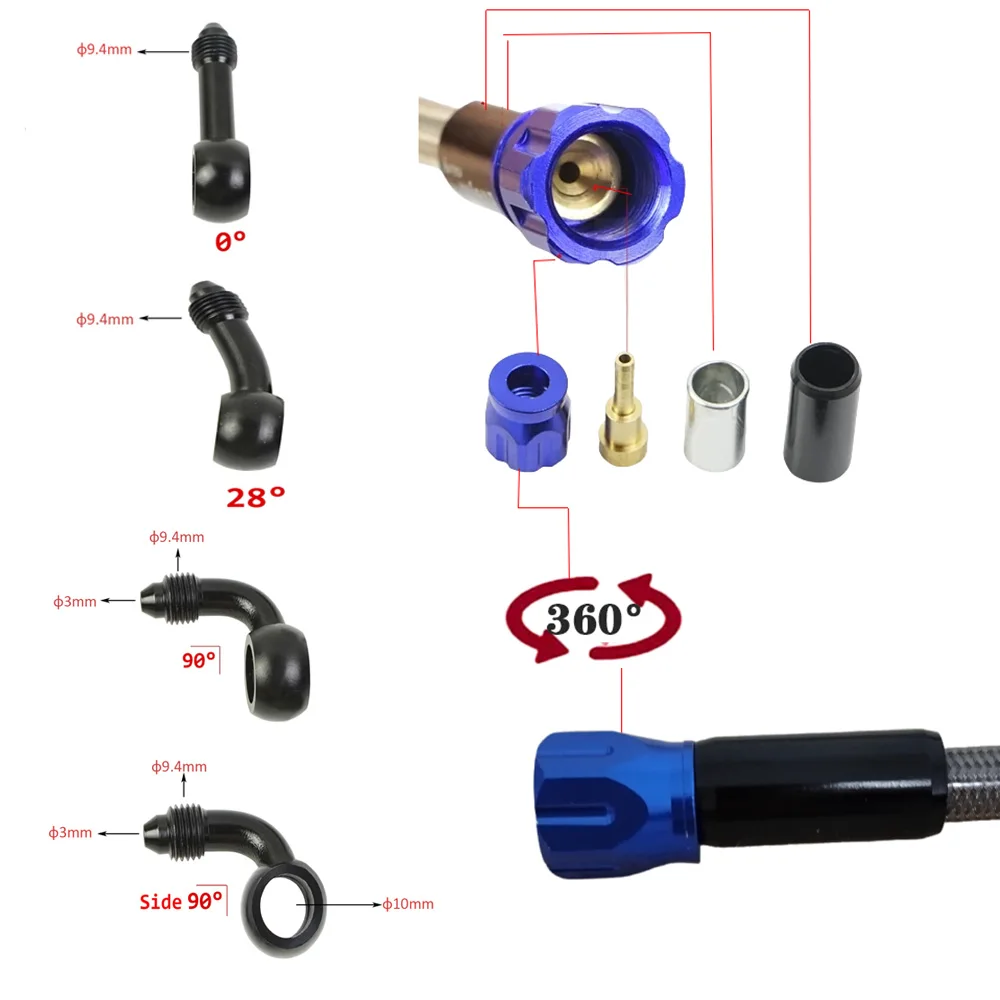 AN3 10mm Banjo Bolt Brake Hose Fitting Adapter | 0 28 90 Degree Stainless Steel | For Motorcycle Pit Dirt Bike Cafe Racer