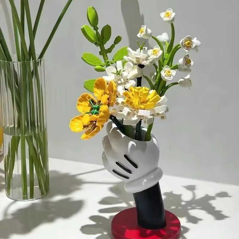 New Disney Mickey Figure Vase Mickey Ornament Lego Bouquet Home Ornaments Ins Style Internet Celebrity Style DIY Mickey Lamp