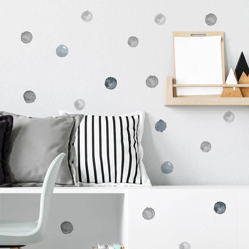 `Watercolor Gray Blue Polka Dots Wall Sticker Boho Neutral Scattered Dots Vinyl Decal For Baby Nursery Kids Bedroom Home Wall Ar