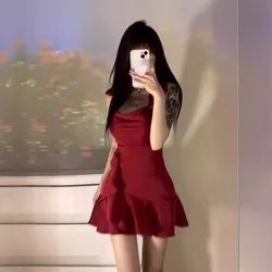 Summer Dresses New Style Ruffle Edge Spice Girl Skirt Camisole Dress Skinny Hip-hugging Short Dress Woman's Clothing Vestidos