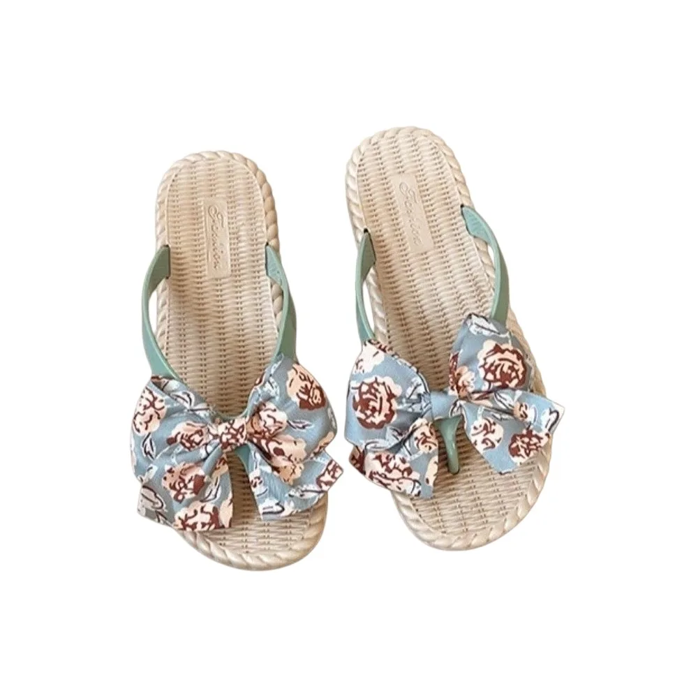 Pantuflas de PVC con Lazo y Flores, Antideslizantes, con Diseño de Flores, Sandalias Tipo Chanclas, Estilo Hada, para Interiores y Exteriores, Pantuflas con Lazo para Mujer