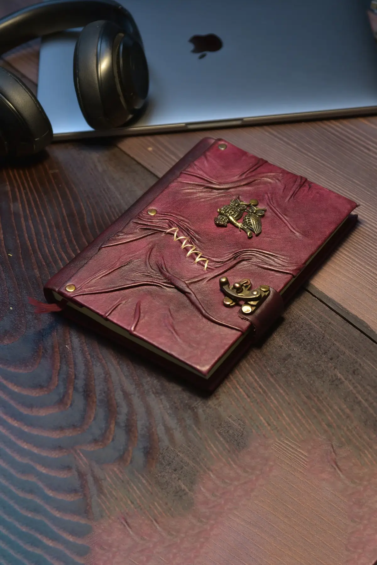 

Uras Genuine Leather Şamua Paper Handmade Gift Moment Diary Notebook Owl Burgundy Sketchbook Handmade Book