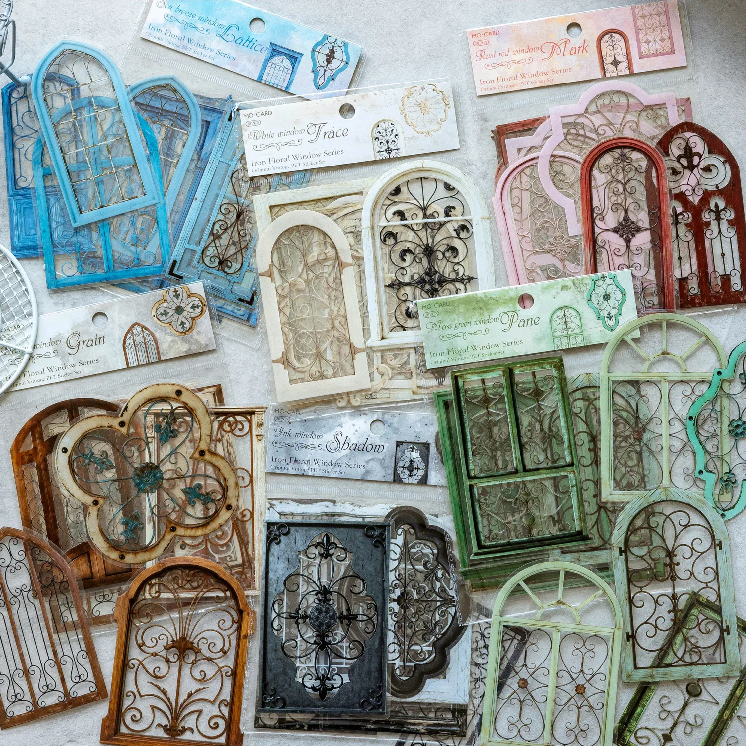 Vintage European Window Frame Decorative Stickers Retro Iron‑Carved Arch Door Die‑Cut Decals for Junk Journal Scrapbook DIY Hand