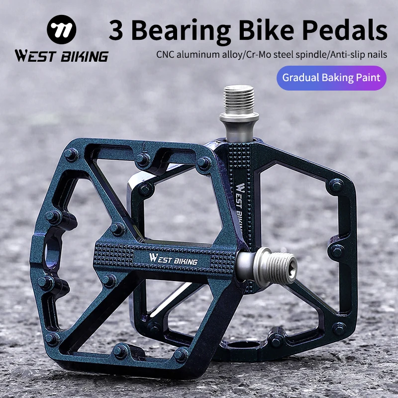 WEST BIKING Bicycle Pedals 3 Bearings Aluminum Alloy MTB Mountain Road Bikes Sealed Bearing Pedal Platform Cycling Accessories