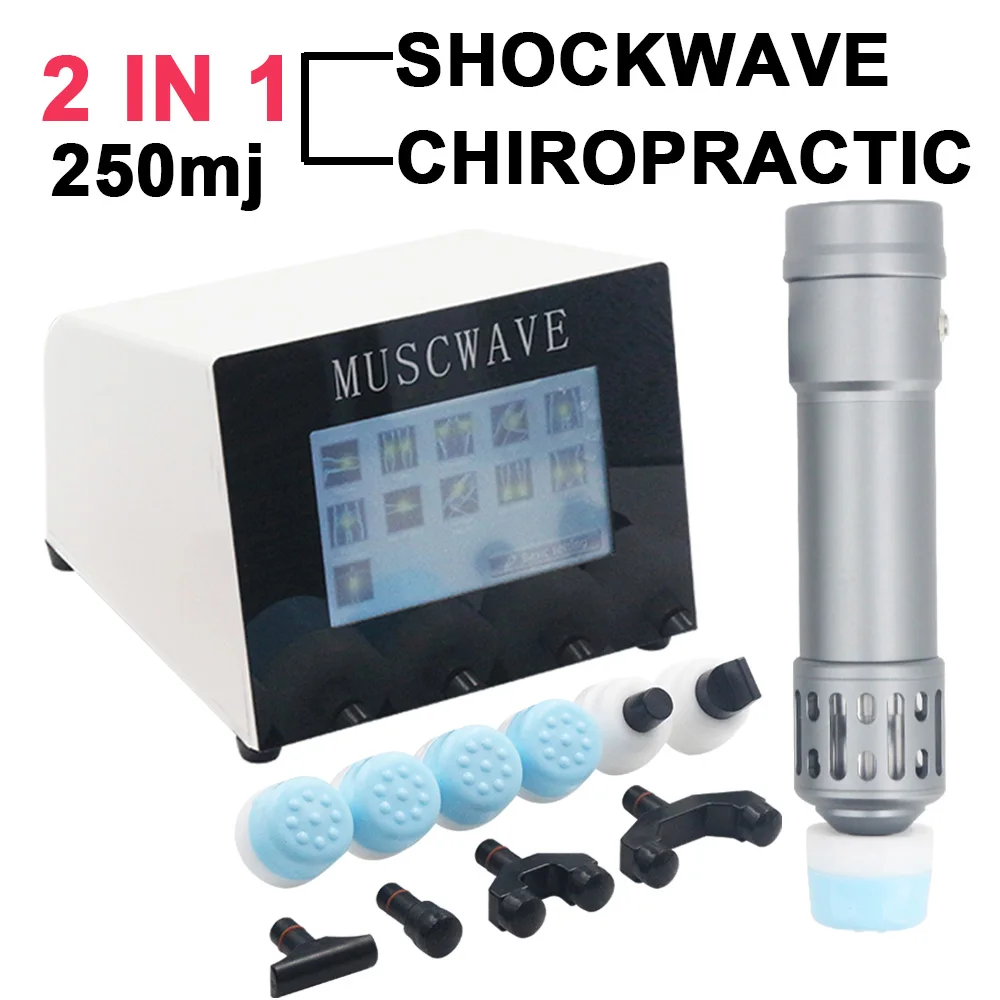 

2 in 1 Shockwave Therapy Machine Chiropractic Tool Adjust Vertebration Relief Pain ED Treatment Portable Muscwave Deep Tissue Ma