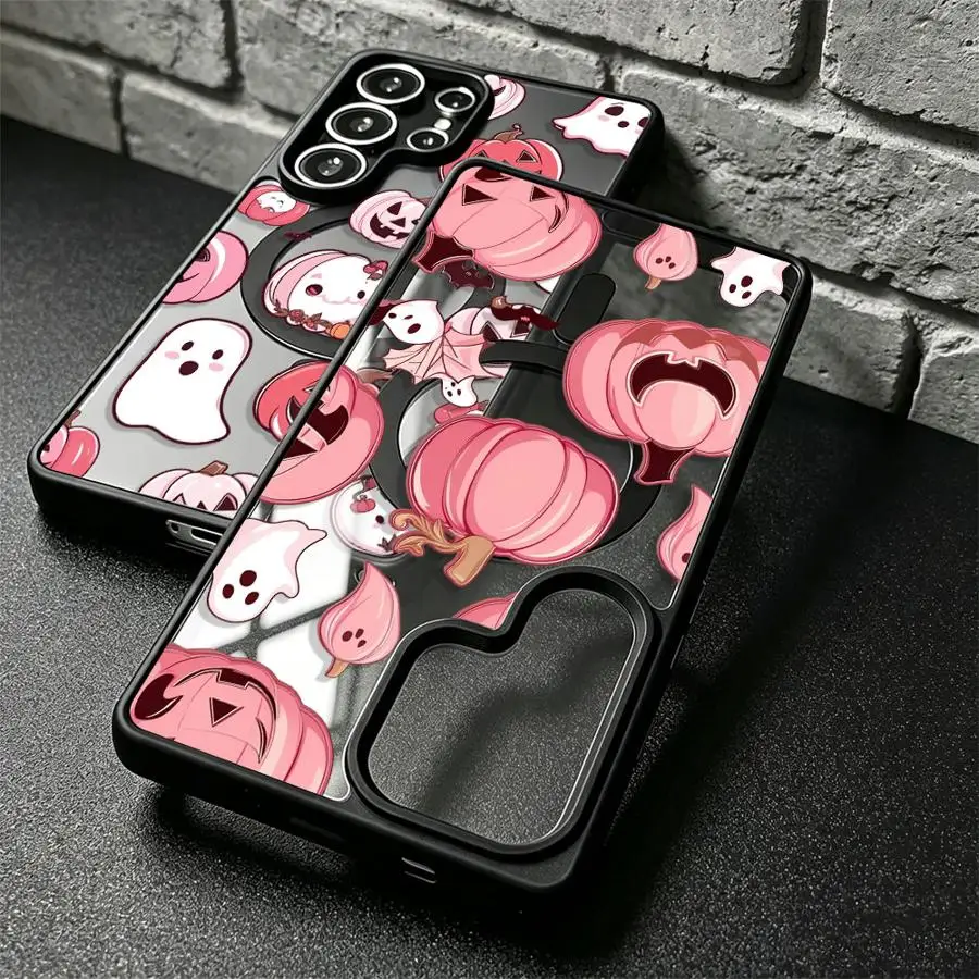 Case for Samsung Galaxy S26 Plus S26+ S23+ S24+ S23 S22 S24 FE Ultra S25 S25 Magnetic Phone Cover Halloween Pumpkin Happy Ghost