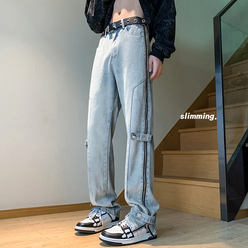 

Мужские джинсы прямого кроя Slim Fit, тонкие, модные, для весны и осени, в стиле High Street, с эффектом прохлады, слегка эластичные, длинные брюки
