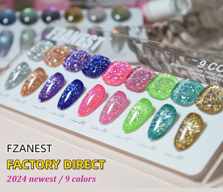 FZANEST Diamond Gel Polish 15m Super Shine Reflective Glitter uv Gel Long Lasting Blingbling Soak off UV Nail Gel Polish