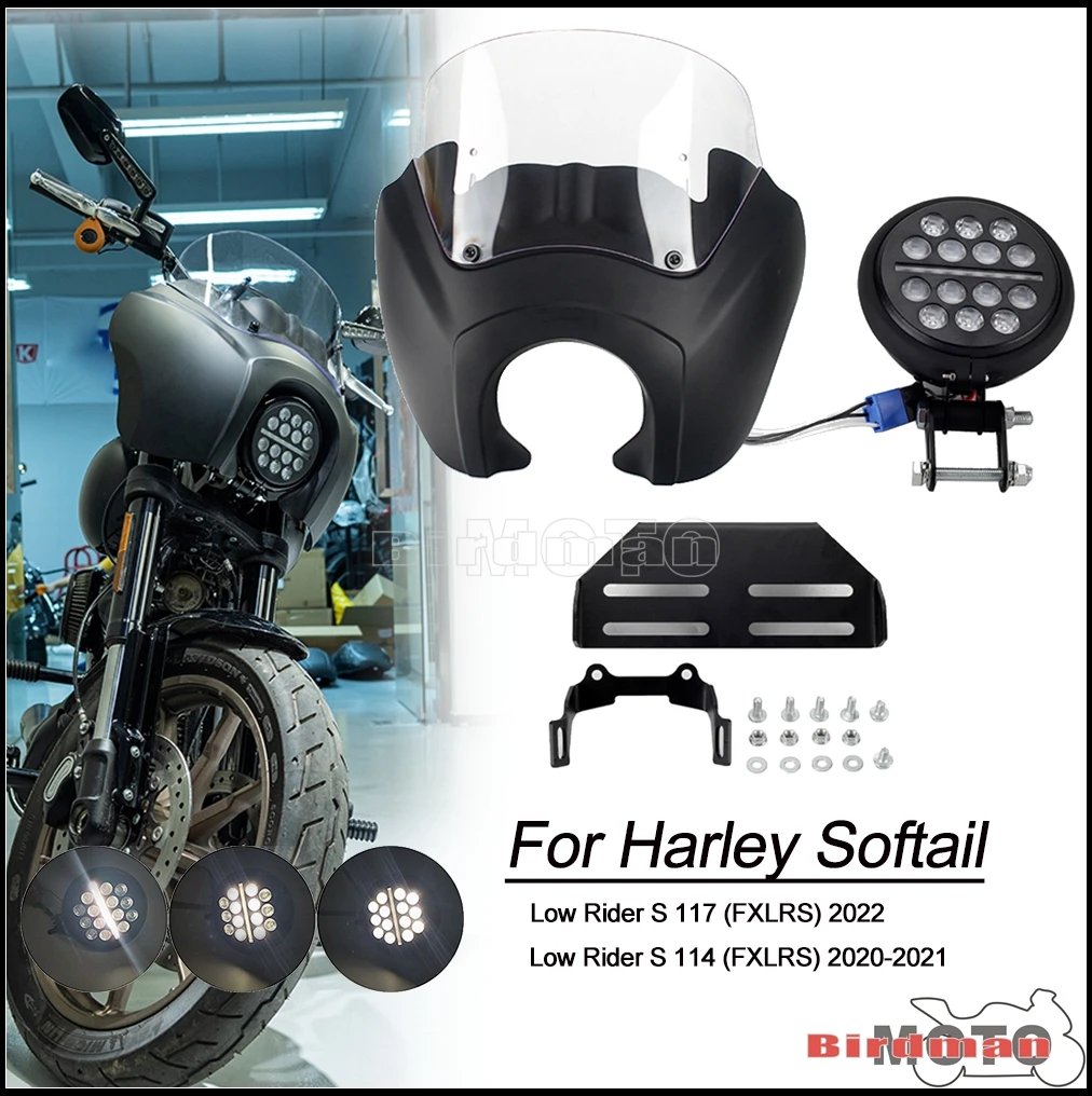 

Motorcycle 9 inch Fairing Windshield Cover w/ 5.75 " LED Headlight For Harley Softail Low Rider S 117 FXLRS 2022 114 FXLRS 20-21