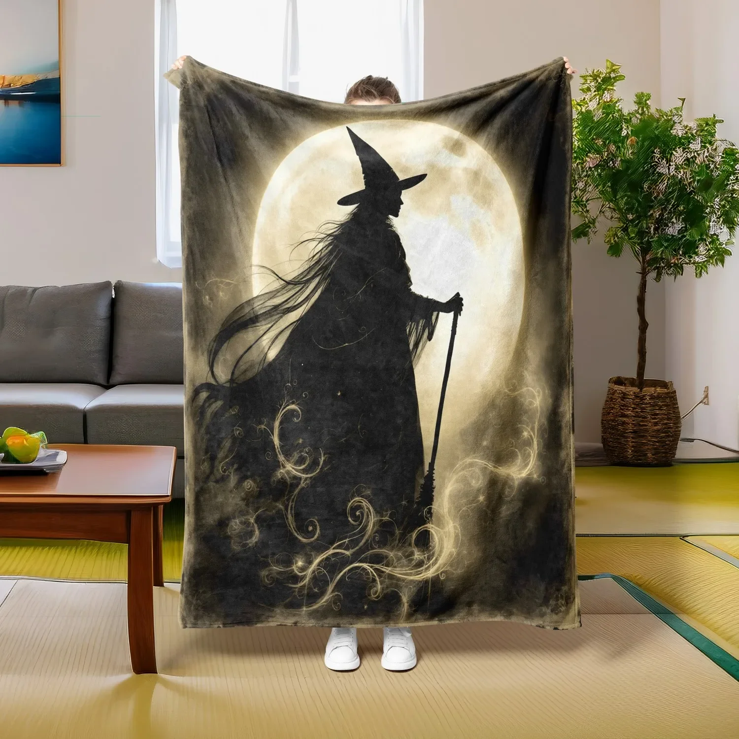 

Halloween Gothic Arts Throw Blanket – Witch, Moon & Night Print for Friend, Couch, Bed, Car, Home, Camping, All-Season Use