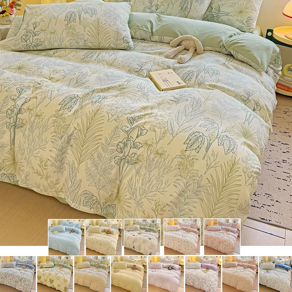 

2026 Ins 3/4-piece Bedding Set Comfortale Skin-friendly Plant Floral Print Duvet Cover Pillowcase Flat Sheet Постельн. Комплекты