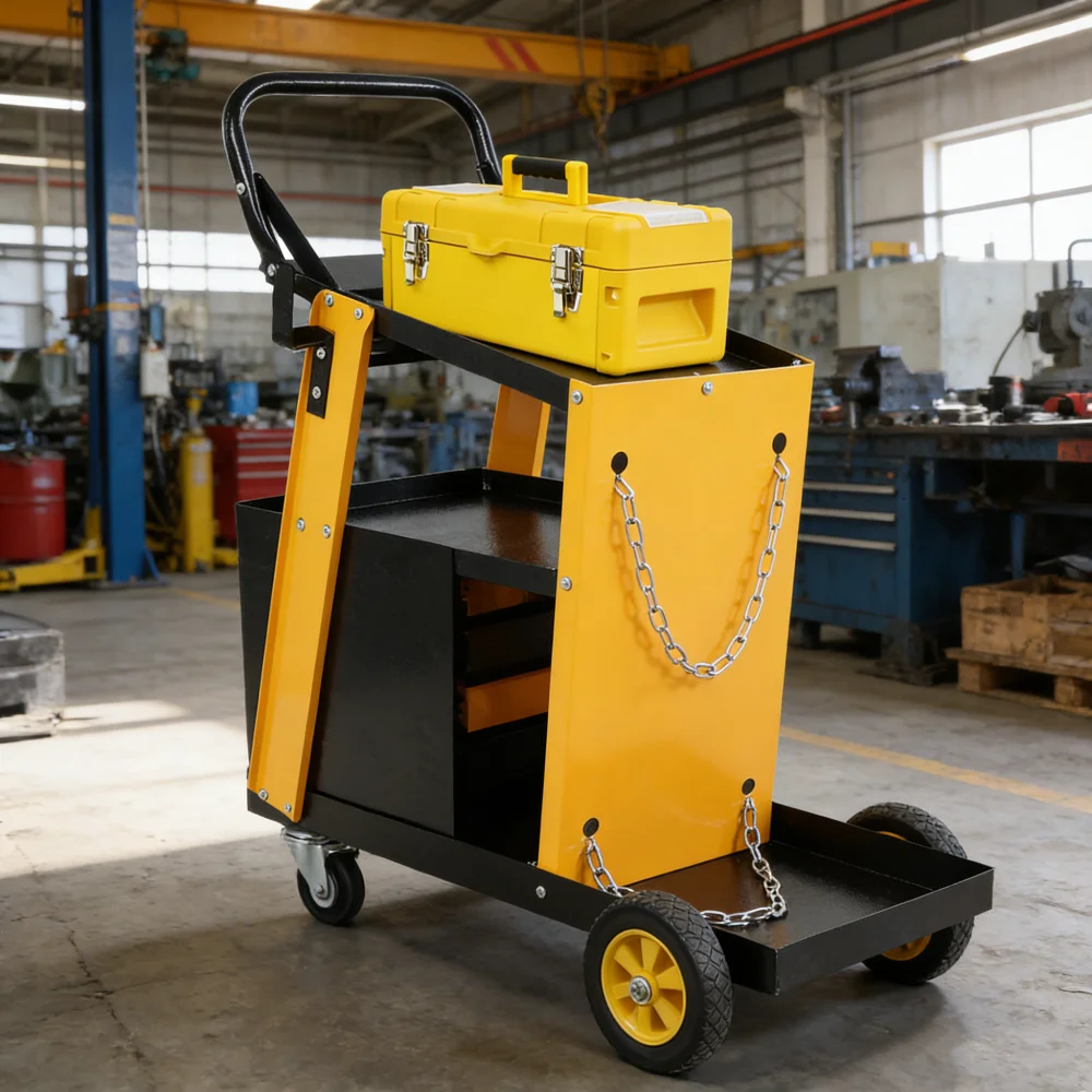 Multi-function Welder Trolley for MIG/TIG/ARC Plasma Cutter, 2 Safety Chains, Portable 4-Drawer, 280LBS Capacity