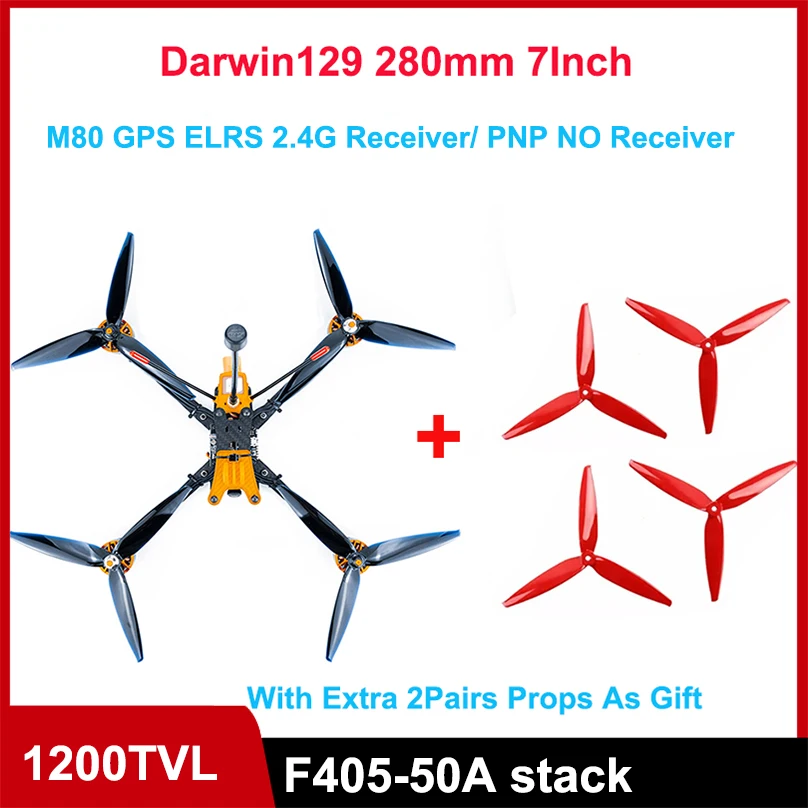 

DarwinFPV Darwin129 7-дюймовый FPV Дрон Квадрокоптеры ELRS 2.4G Приемник M80 GPS F4 OSD 50A BLHeli_S Dshot600 800 МВт 1200TVL Камера FPV