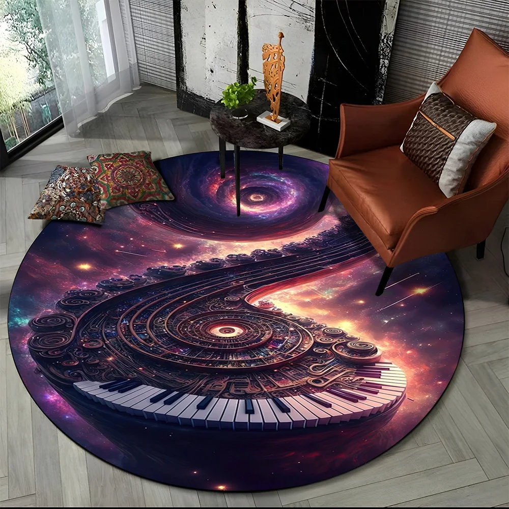 

3D Musical Note Piano Art Round Carpet Rug for Living Room Bedroom Child Playroom Chair Decor,Pet Area Rug Non-slip Floor Mat