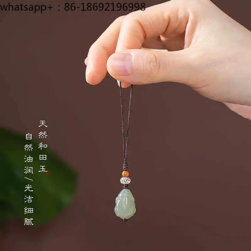Natural Hetian Jade Caiyuan Pixiu Mobile Phone Chain Lanyard Pendant Men's and Women's Lucky Jade Pendant