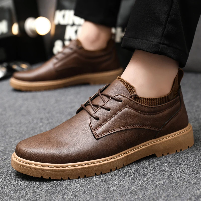 Fashionable men's casual leather shoes, outdoor sports hiking shoes, business soft soles, anti slip driving dad loafers