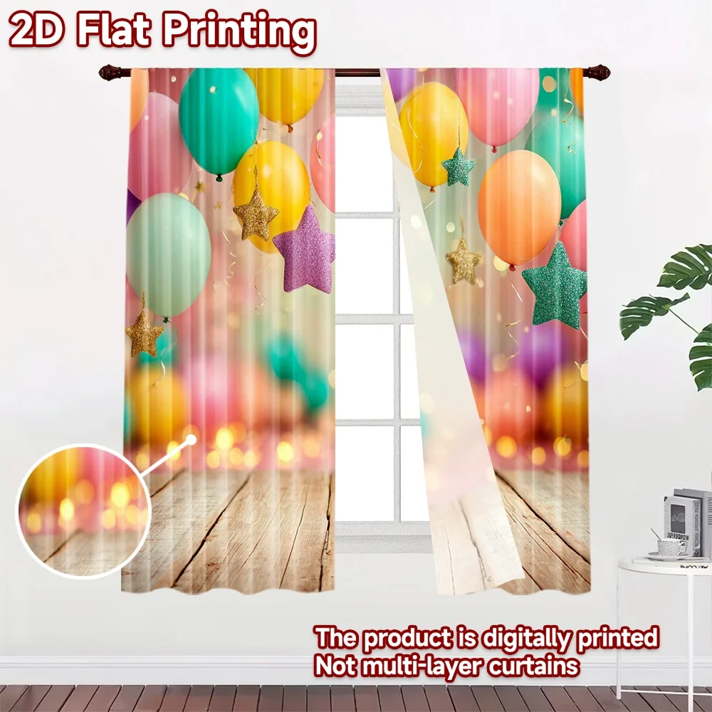 2D flat printing 2pcs Curtains Celebration Balloons Stars Digital Printed Polyester Drapes Family Party Perfect for Classroom