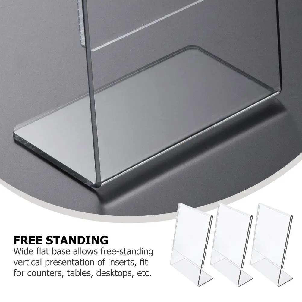 3Pcs Acrylic Sign Holder Clear Slant Back Tabletop Display Stand for Menu Document Paper Signs Vertical Freestanding Dust Water