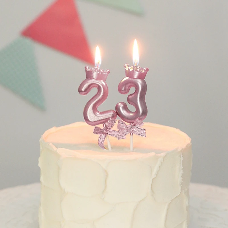 Bougie couronne rose avec nœud, numéro d'anniversaire 0-9, décoration de gâteau joyeux anniversaire, décoration de fête commémorative pour célébration de pâtisserie
