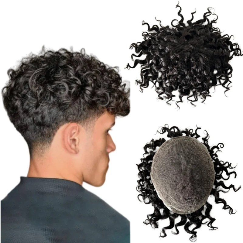 

Malaysian Virgin Human Hair Hair pieces 6 inches Water Wave Natural Color Full Lace Toupee for Men