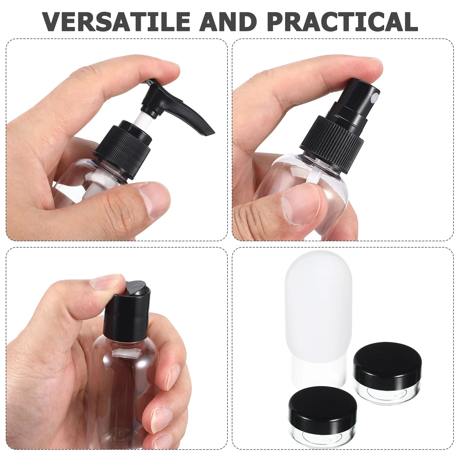 1セット 1セット分のトラベルボトル 50ml 100ml 液漏れ防止 詰め替え式スプレーポンプディスペンサー容器 シャンプー ローション ボディウォッシュ 旅行用