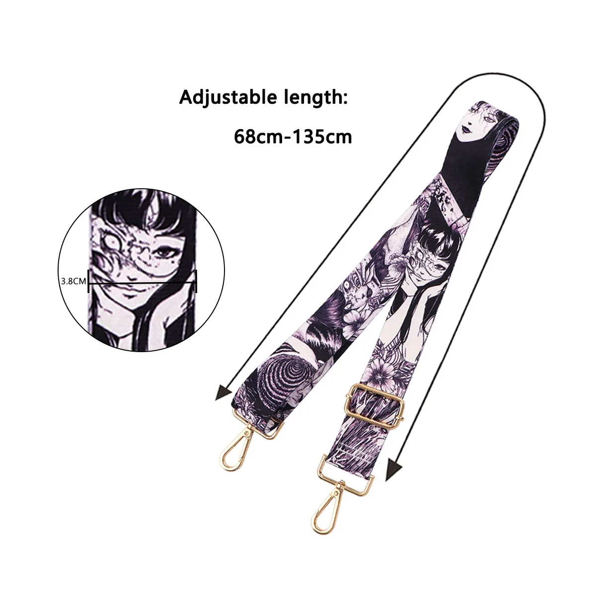 Horror Anime Girl Handbag Straps for Crossbody Adjustable Bag Accessories Women Belt Straps Wide Nylon Shoulder Bag Straps