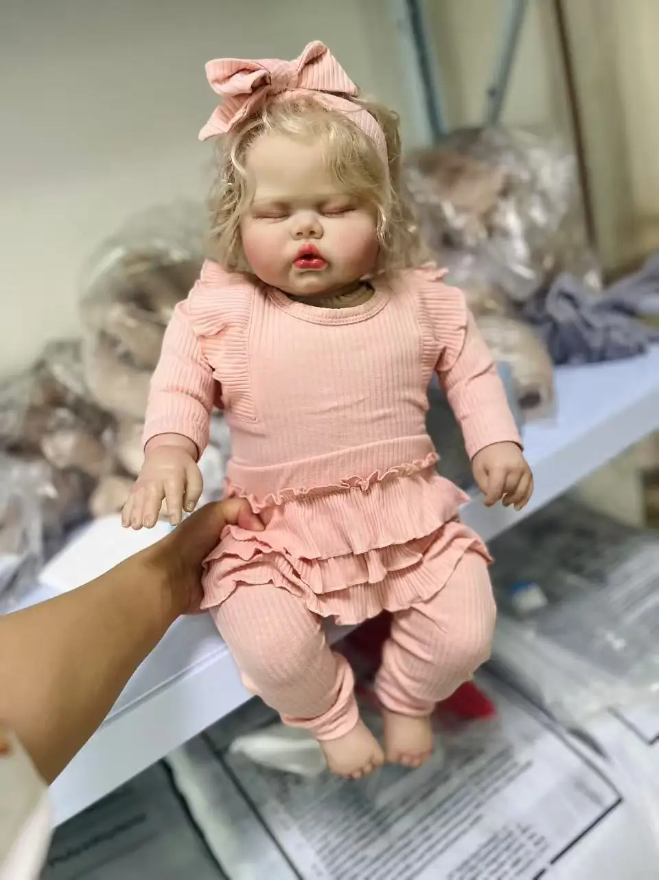 24Inch Reborn Toddler Baby Doll Sleeping Pickle with Blonde Hair Hand Painting 3D Skin with Visible Veins Muñecas Bebe Reborn