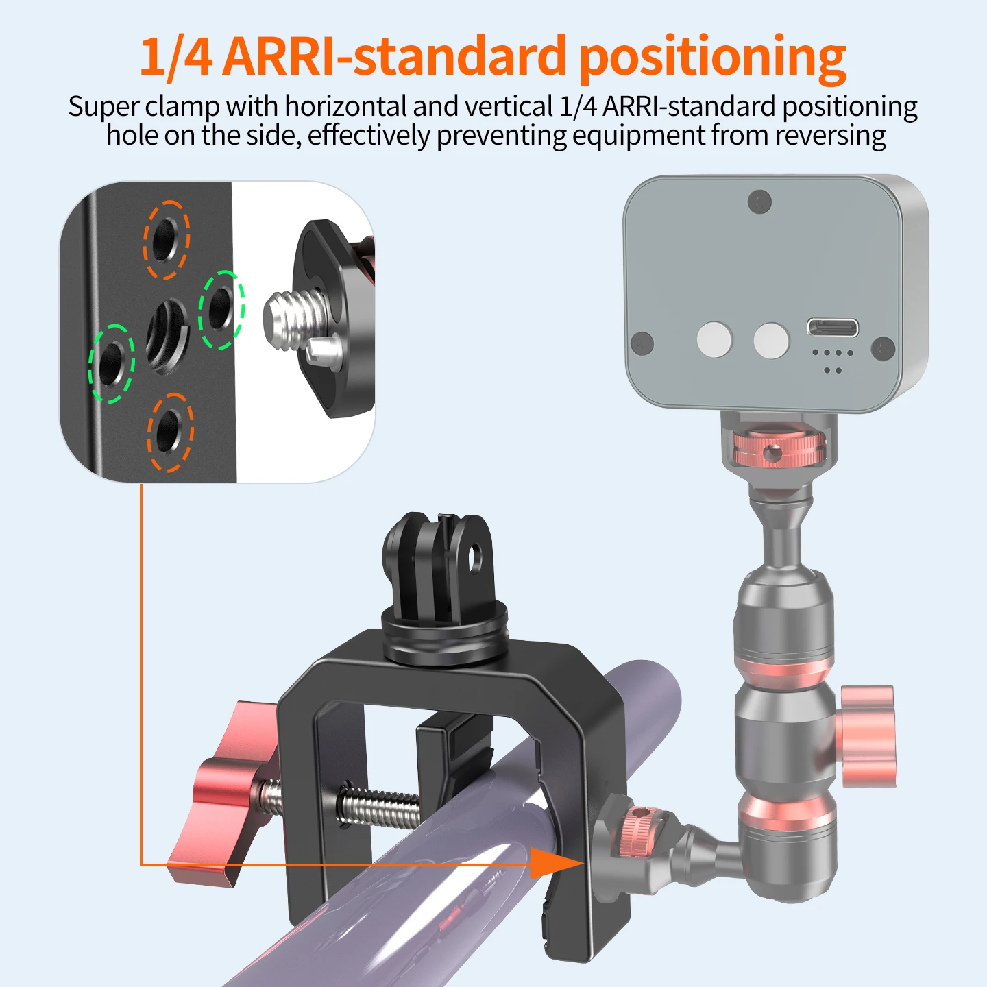 Aluminium C-Klemme mit Rutschfester Silikonauflage für GoPro DJI Action-Kamera DSLR Handy Aufhellungslicht Mikrofon Desktop Lenkerhalterung – Detail 10
