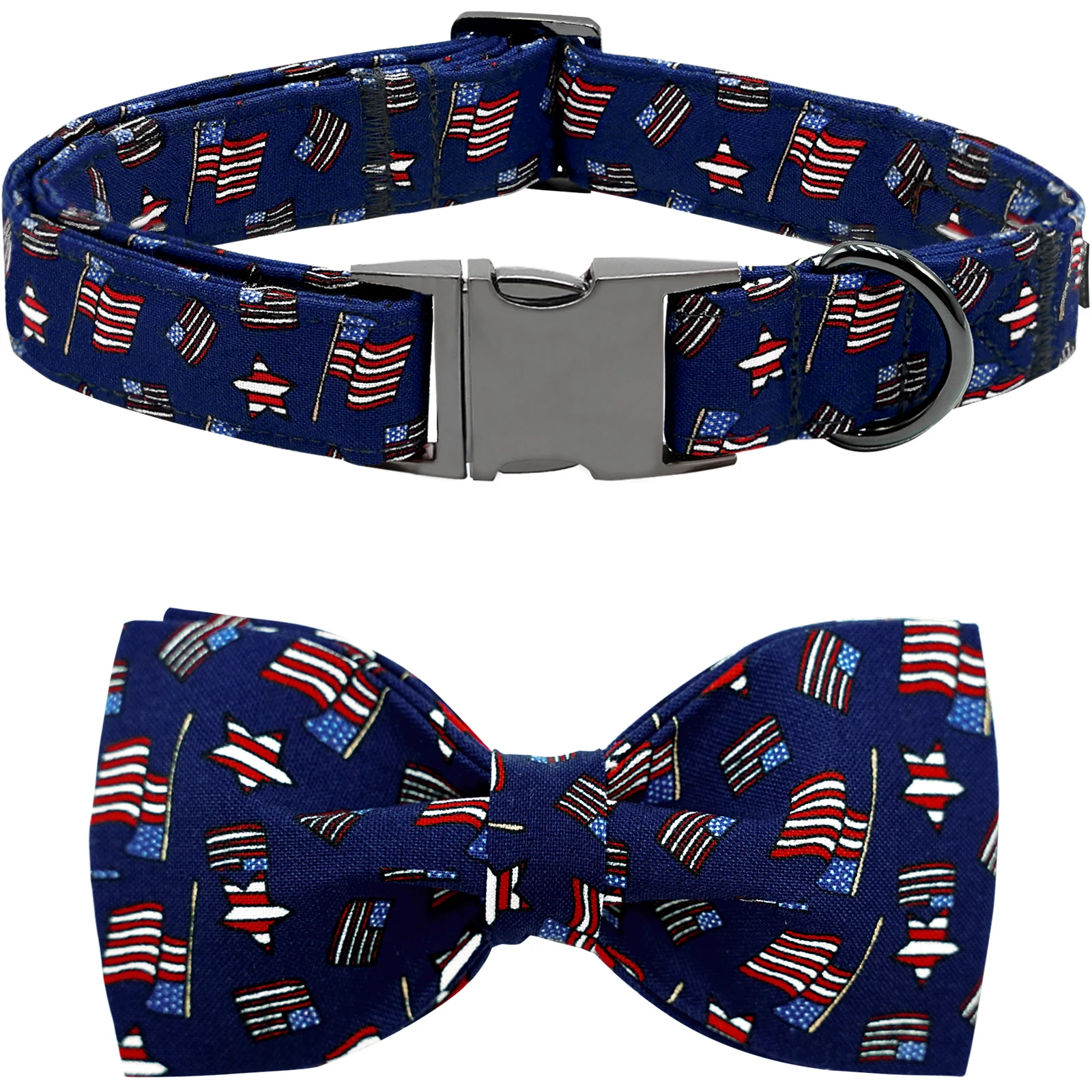 Elegant little tail American Flag Dog Collar 4 of July Dog Bow Collar Independence Day Heavy Duty Adjustable Patriotic