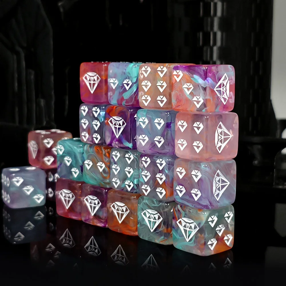 10PCS Colorful Nebula Swirl 16MM D6 Dice with Diamond Symbol for DND RPG TTRPG & Family Party Games DND, RPG, TTRPG view 3