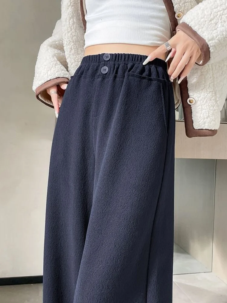 Pantalon à jambes larges en laine pour femme automne hiver nouveau Sle Fce doublé en acétate doux pantalon droit à nouilles de riz taille haute droit...