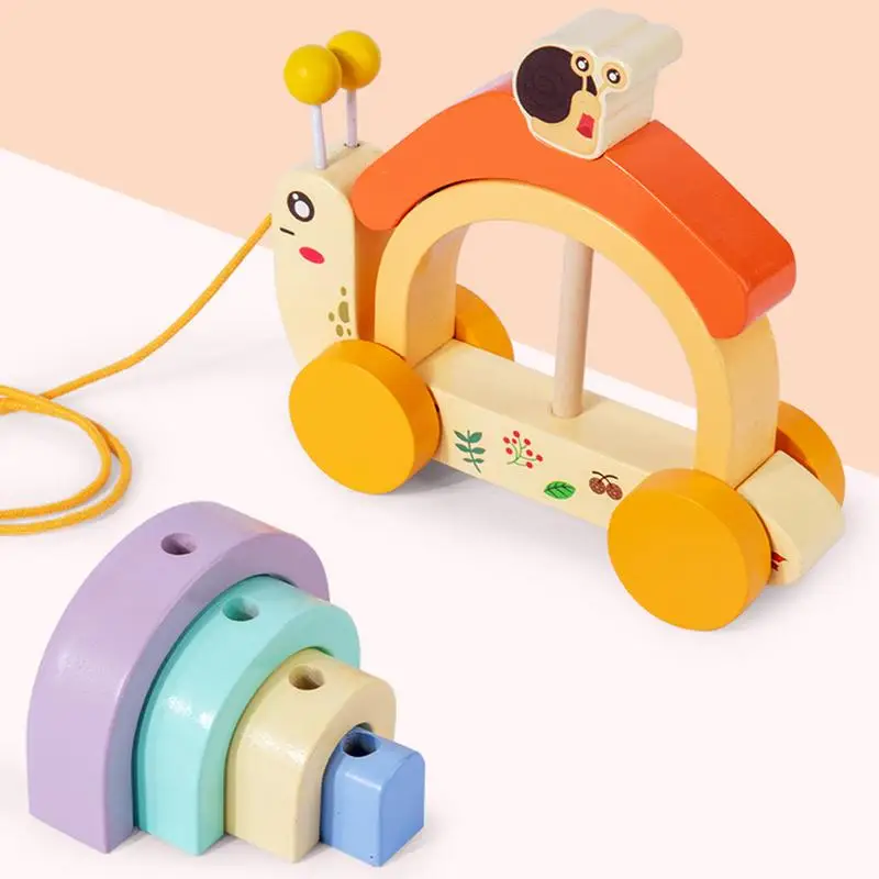 Wooden Snail Tractor Rainbow House Educational Stacking Toys Strong And Durable Suitable For Developing Children's Imagination