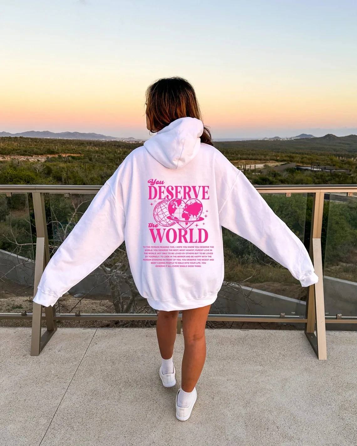 DESERVE WORLD Velvet hoodie plain English letter slogan print kangaroo pocket drawstring print hoodie