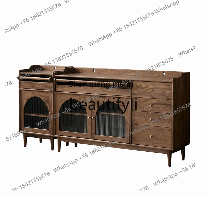 

North American black walnut dining side cabinet dining room living room against the wall multi-functional tea cabinet Japanese H