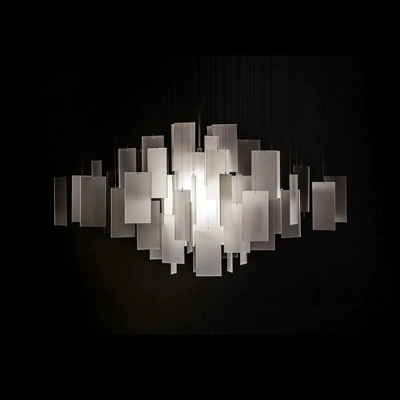 Modern Abstract Layered Acrylic Chandelier White Geometric Stacked Panel Pendant Light for Living Room Dining Room Bedroom