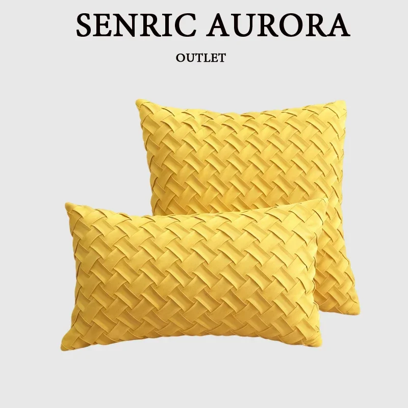 Yellow Woven Pillowcase Soft Faux Suede Exclusive Design Pillow Case Chic Decorative Lumbar Cushion Cover 45x45 30x50cm
