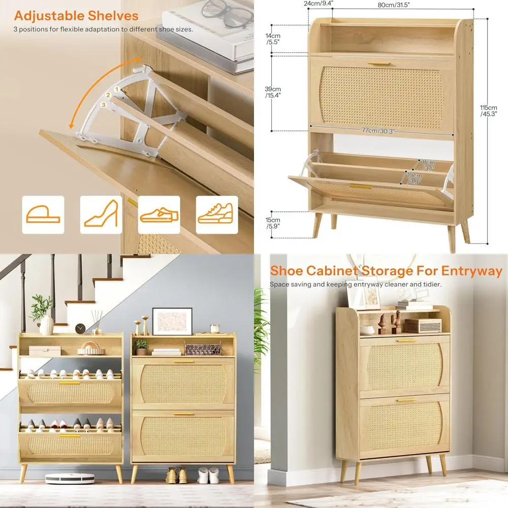 

Narrow Shoe Storage Cabinet with 2 Drawers and Adjustable Shelves for Entryway and Living Room