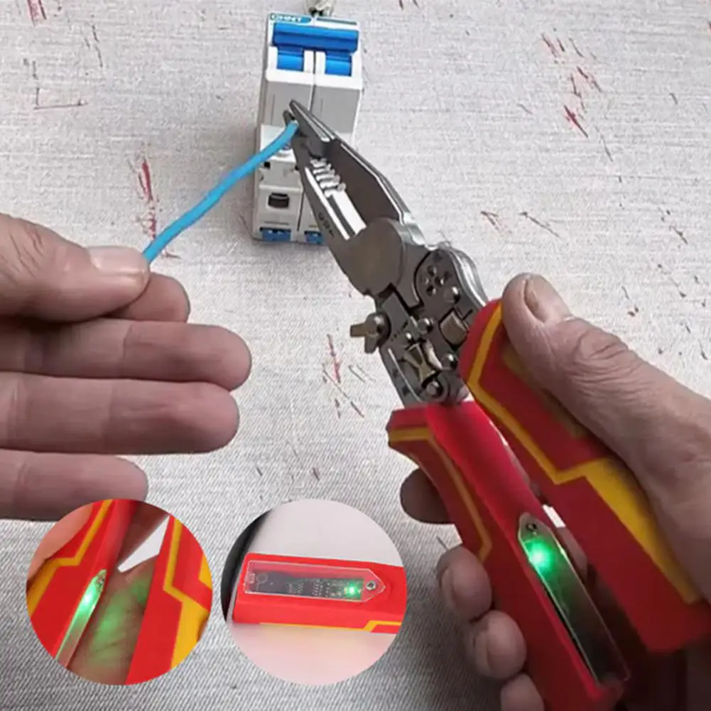 9in1 متعددة الوظائف كابل القاطع المتعرية المكشكش مع تجريد الأسلاك ، قطع ، العقص ، اختبار الجهد كماشة كهربائي