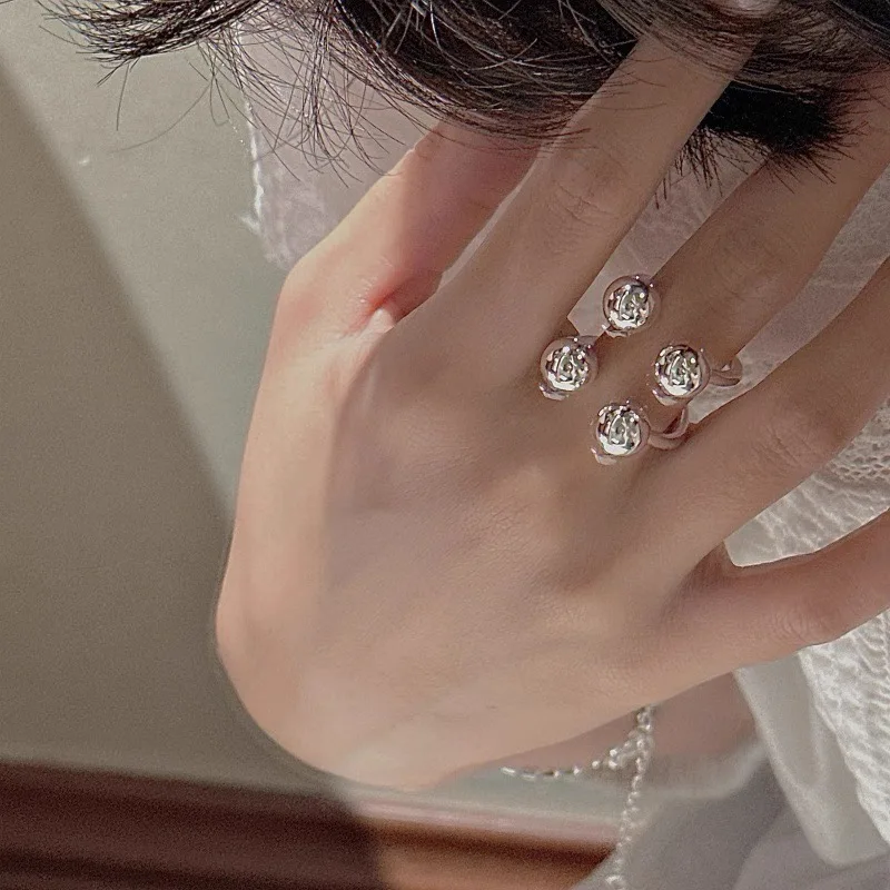 Women's 925 Sterling Silver Minimalist Handmade 4 Balls Ring