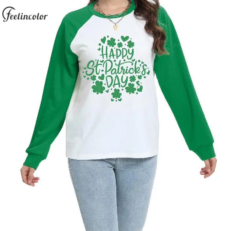 Fake Two Suits Print Sweatshirts for Women St. Patrick's Day Pullover Lucky Irish Clover Graphic Hoodies Holiday Couple Clothing