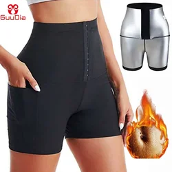 GUUDIA Pocket Adjustable Waist Hot Thermal Neoprene Compression Weight Loss Women Sauna Shorts Sweating Body Shaper Short Pant