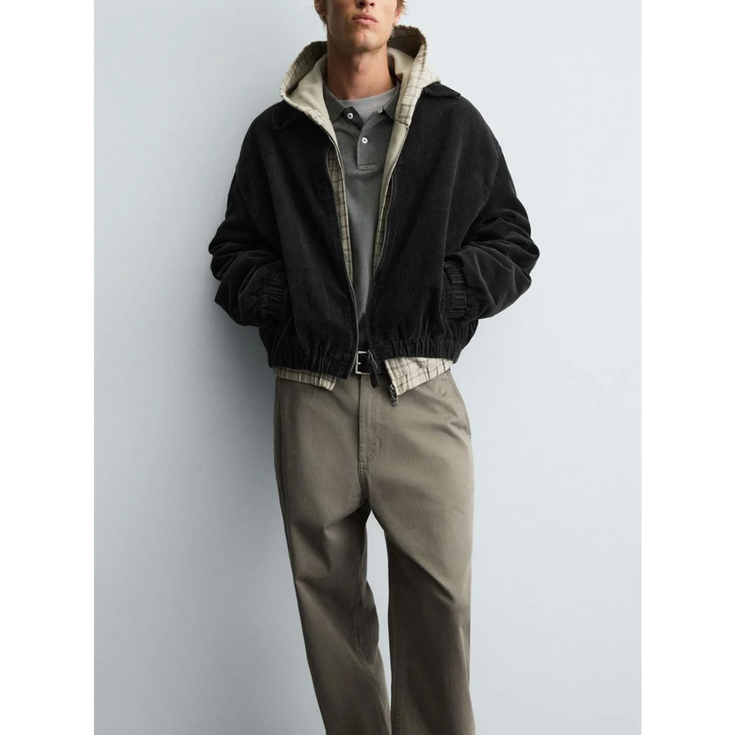 

New Autumn Winter Men's Jaet Loose Fit Zipper Closure Corduroy Turn-down Collar Outerwear Ele Sle Long Sve Polyester