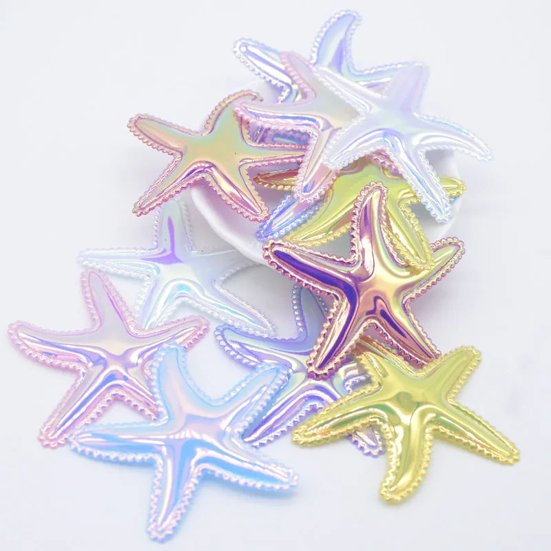 12Pcs 58*50mm Glitter PU Starfish Applique for DIY Cake Topper & Baby Craft Clothes Headwear BB Clip Accessory Decor Patches