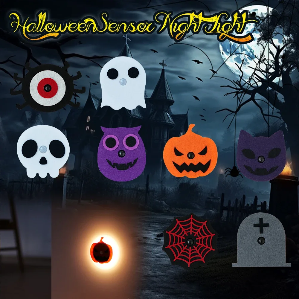 Halloween Ambient Light Halloween Sensor Night Light LED Wool Felt Motion Sensor Wall Lamp LED Nightlight Halloween Decoration