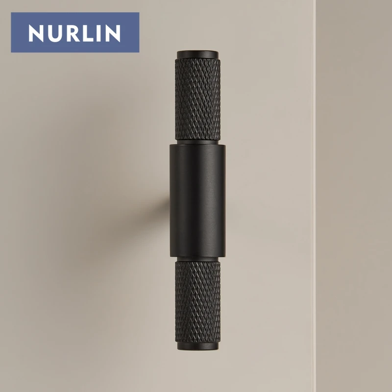 Nurlin Brass Knurled Diamond Out British Modern Style T-bar Cabinet Handle Drawer Cabinet Door Knob Black Gold